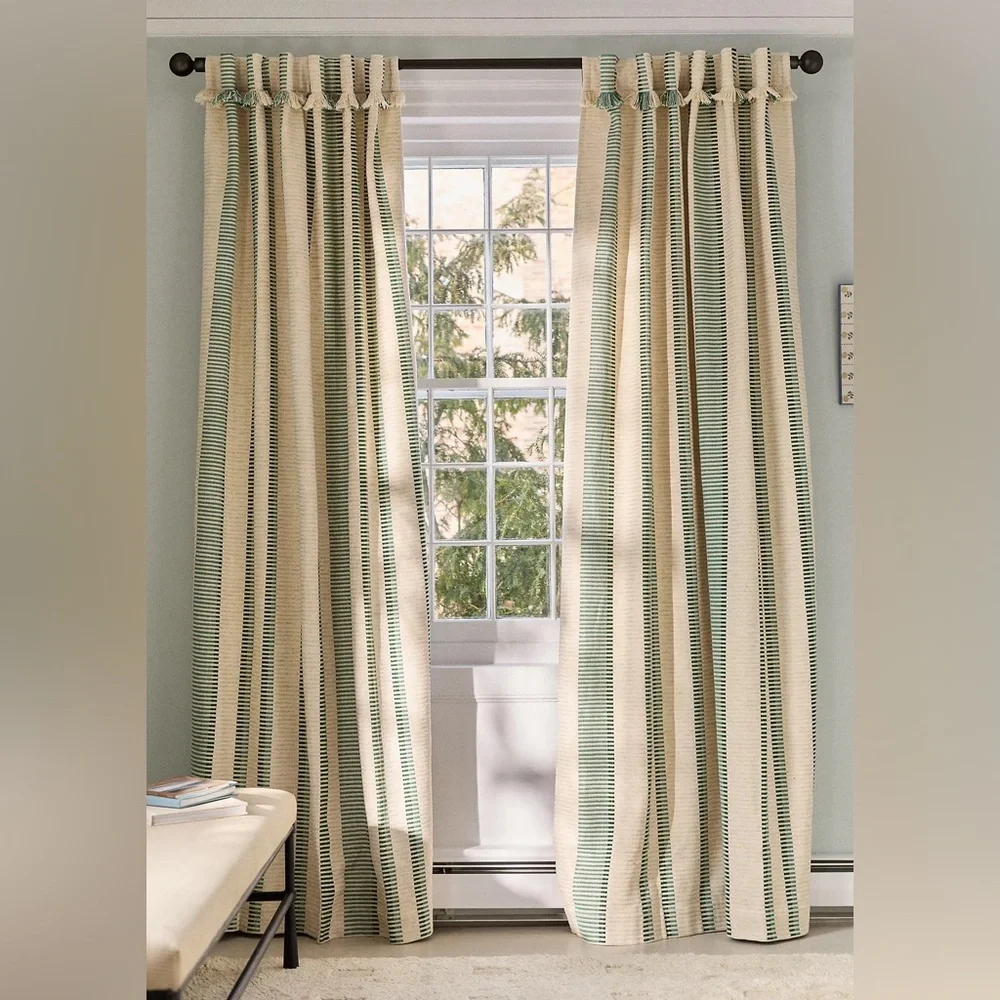 New Anthropologie Pieced Stripe Cotton Blend Woven Curtain Size 50” x 84”